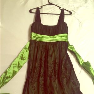 Green and black knee length prom dress